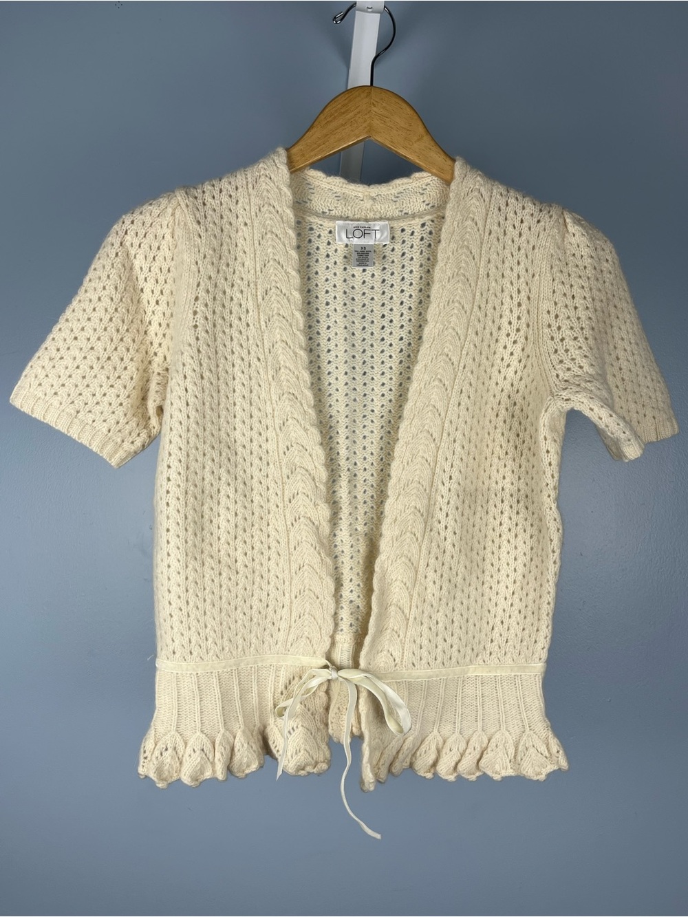 Loft Wool angora crochet tie cardigan